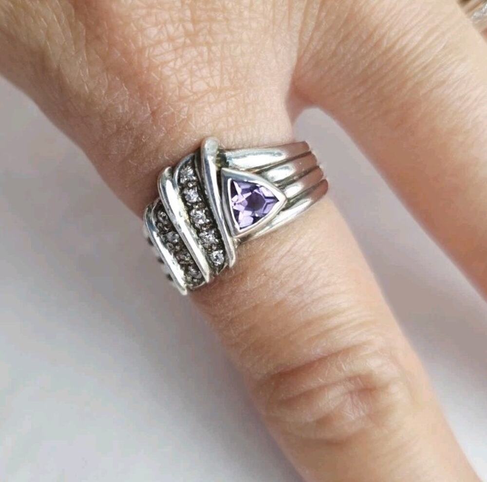 Boma Amethyst Trillion Sterling Silver 925 Cocktail Estate Ring Minimalist 7.5